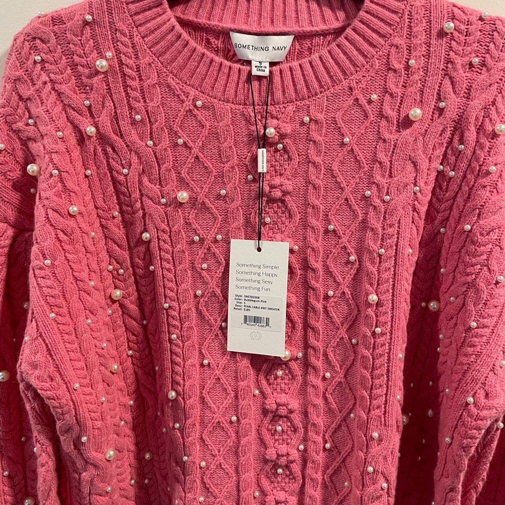 Something Navy Shelby Pearl Cable Knit Sweater